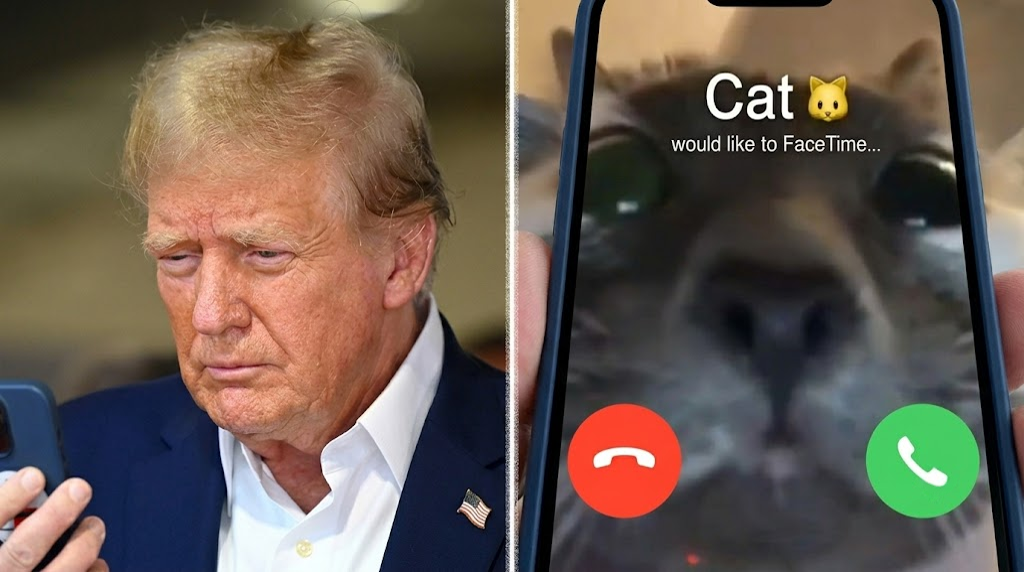 A man looking at his phone while the cat calls